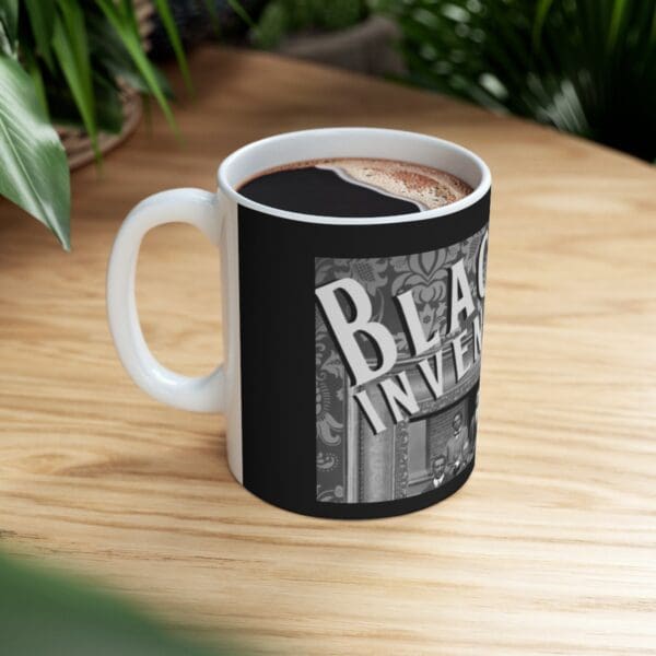 Black inventors coffee mug with image.