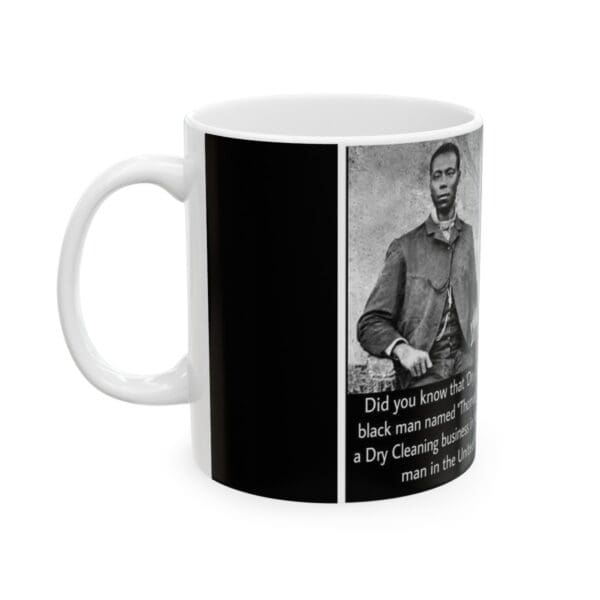 White mug with a photo of a Black man.