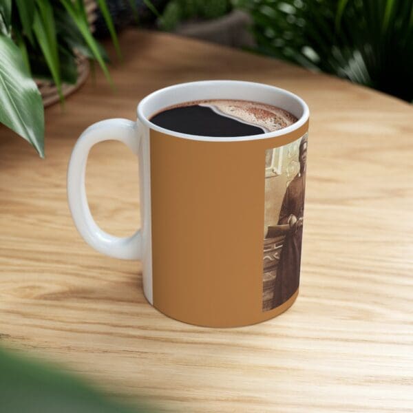 Coffee mug with a vintage image of a woman.