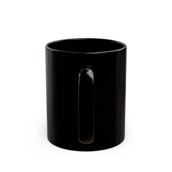 Black ceramic mug with handle.