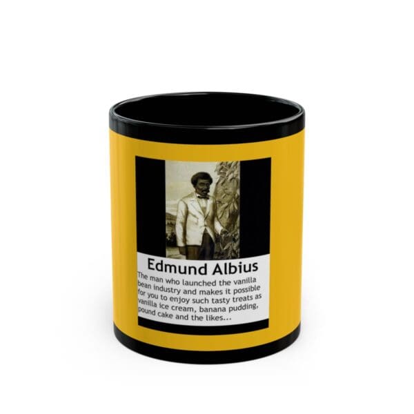 Black mug with Edmund Albius portrait.