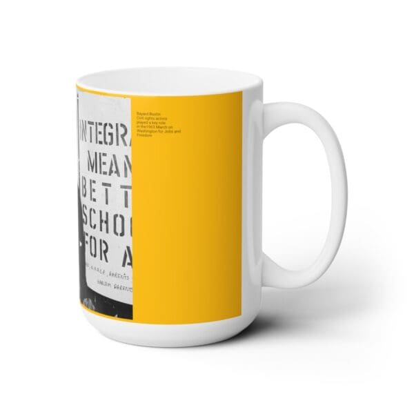 White mug with a yellow graphic.