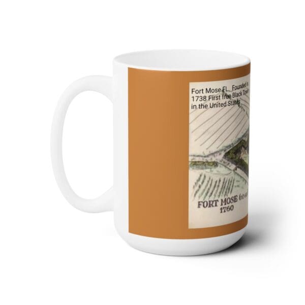 White coffee mug with image of Fort Mose, Florida.