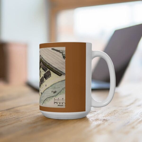 White coffee mug with an aerial map.