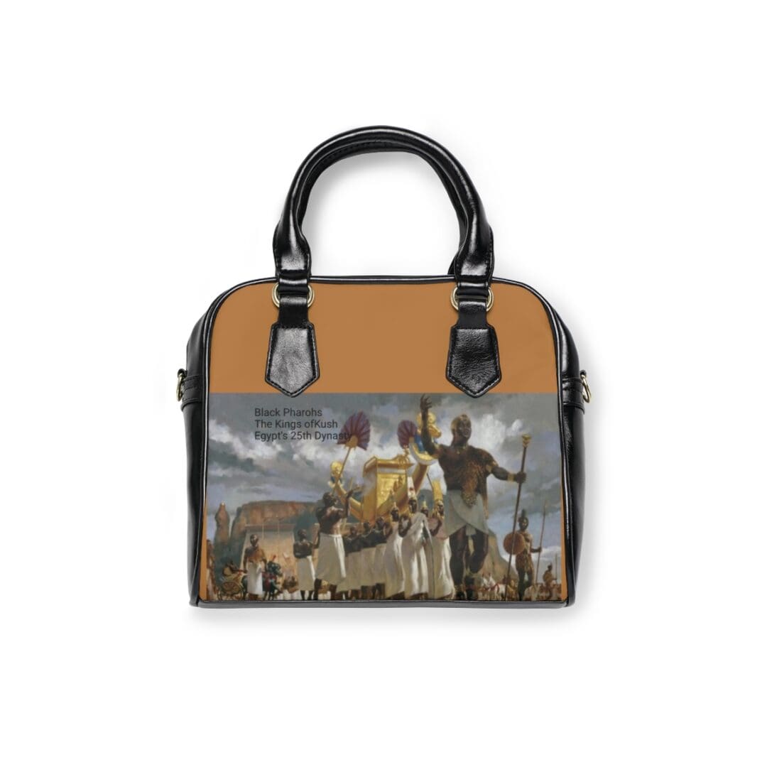 Black Pharaohs handbag with Kushite art.