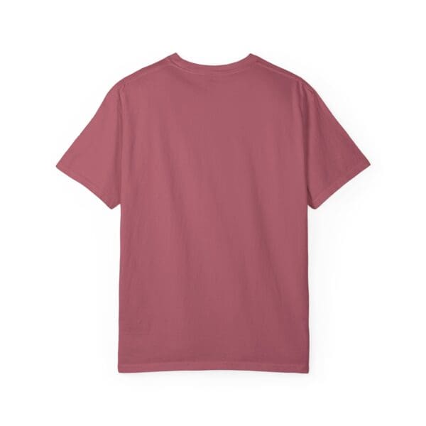 A pink t-shirt with the back of it.