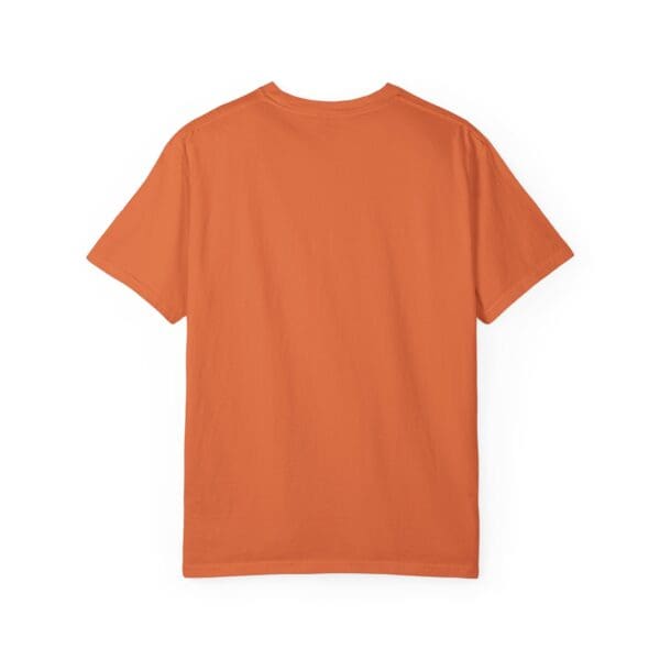 A t-shirt that is orange and has the word " chicago " on it.