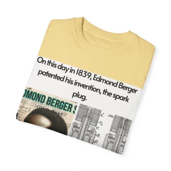 A t-shirt with an image of a newspaper and the words " edmond berger ".