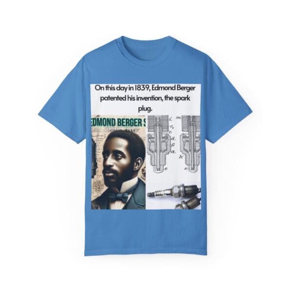 A blue t-shirt with an image of a man and the words " in this day is civil, edward berger.