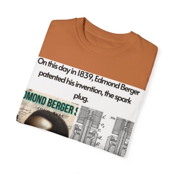 A brown t-shirt with a picture of a newspaper and a newspaper ad.