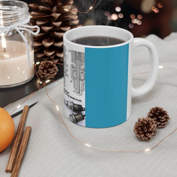 A coffee mug sitting on top of a table.