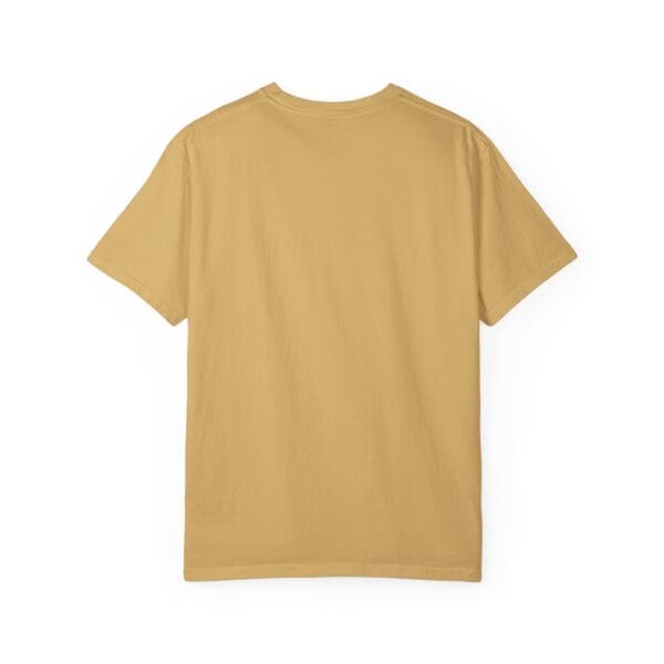 A tan t-shirt with the back of it.