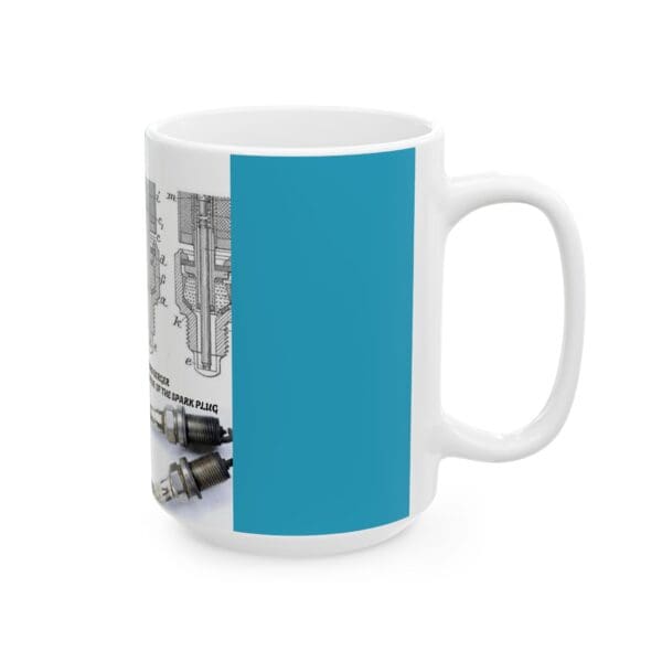 A coffee mug with an image of the same scene in a different color.