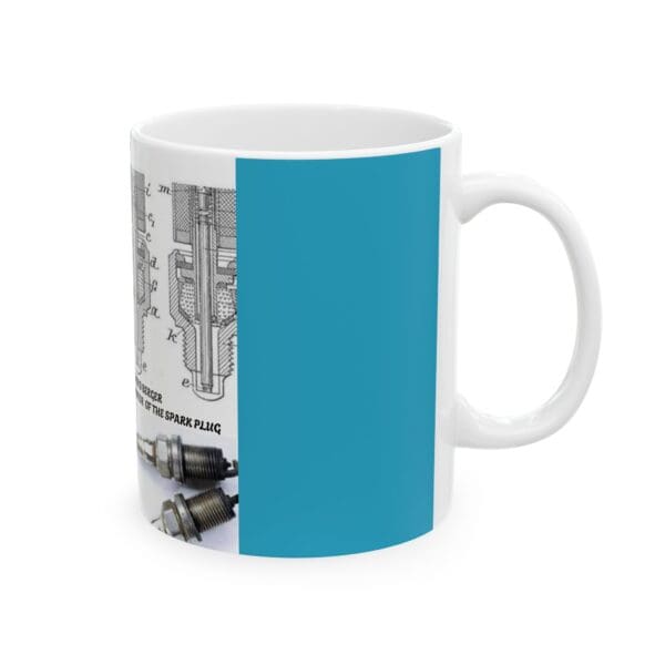 A coffee mug with the image of a train on it.