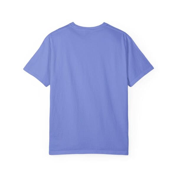 A blue t-shirt with the back of it.