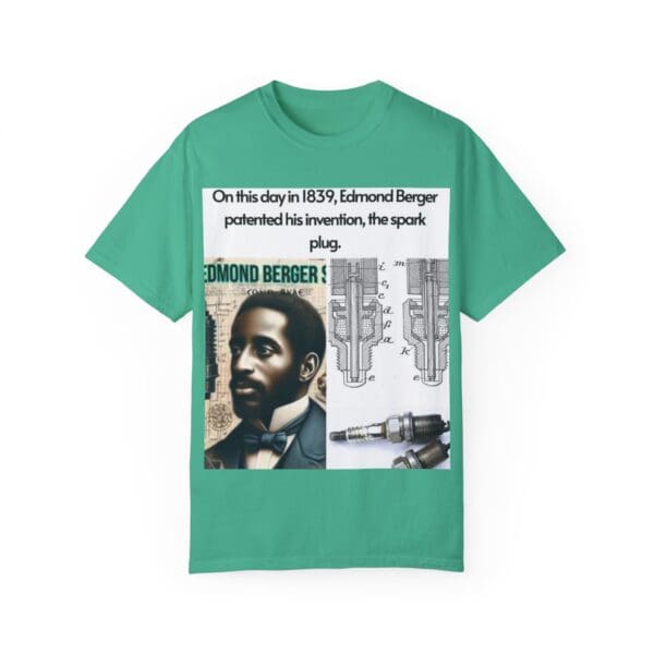 A green t-shirt with an image of a man.