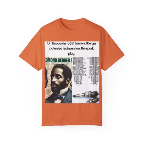 A t-shirt with an image of a man and the words " in this day is 1 8 7 6, edmund berger.