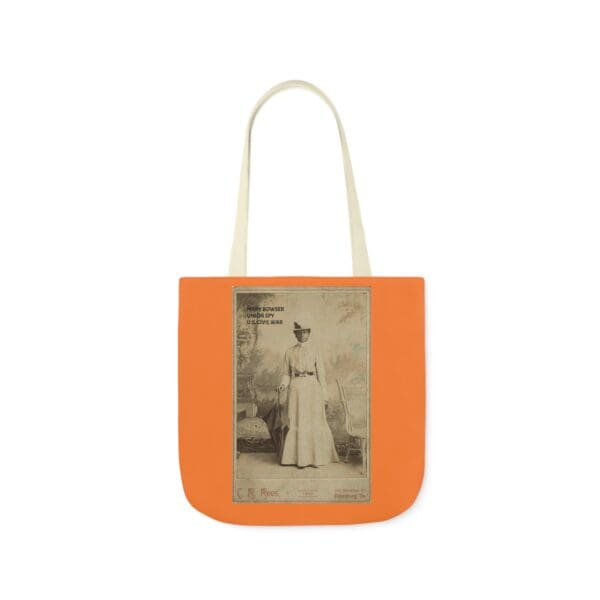 A tote bag with an old photo of a woman.