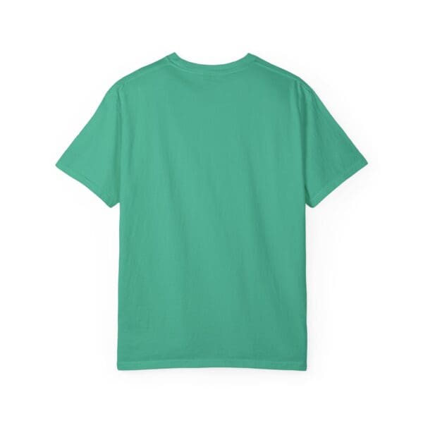 A green t-shirt with the back of it.