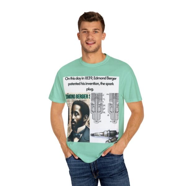 A man wearing a t-shirt with an image of a person.