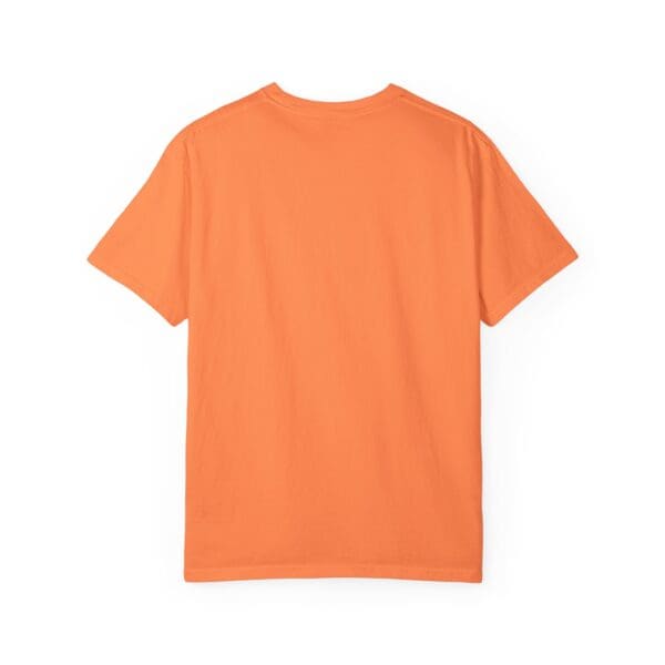 A t-shirt that is orange and has the word " peace ".