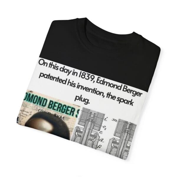 A black t-shirt with a picture of a person and the words edmond berger.