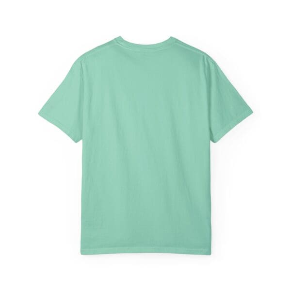 A light green t-shirt with the back of it.