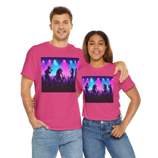 Unisex Heavy Cotton Tee - Vibrant Concert Silhouette Design "Blue & Pink Glow, Hip-Hop Takes Flight." - Image 86