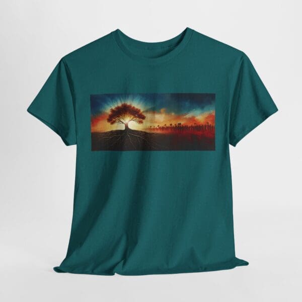 Nature-Inspired Unisex Heavy Cotton Tee with Tree Design "Guided by Resilience. United by Purpose."  "Where Roots R - Image 108