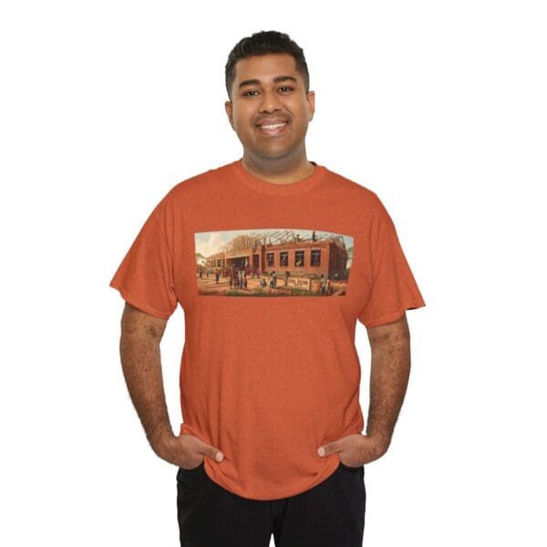 Artistic Unisex Heavy Cotton Tee - Vintage Scene Print "Where Walls Hold Wisdom and Dreams Take Flight." - Image 18