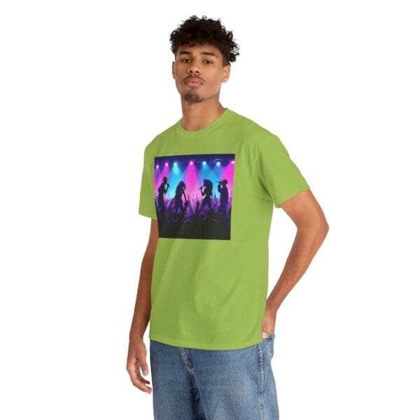 Unisex Heavy Cotton Tee - Vibrant Concert Silhouette Design "Blue & Pink Glow, Hip-Hop Takes Flight." - Image 42