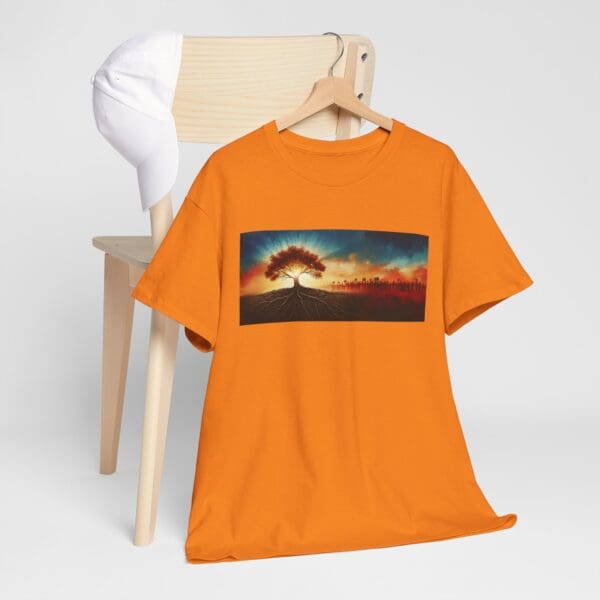 Nature-Inspired Unisex Heavy Cotton Tee with Tree Design "Guided by Resilience. United by Purpose."  "Where Roots R - Image 59