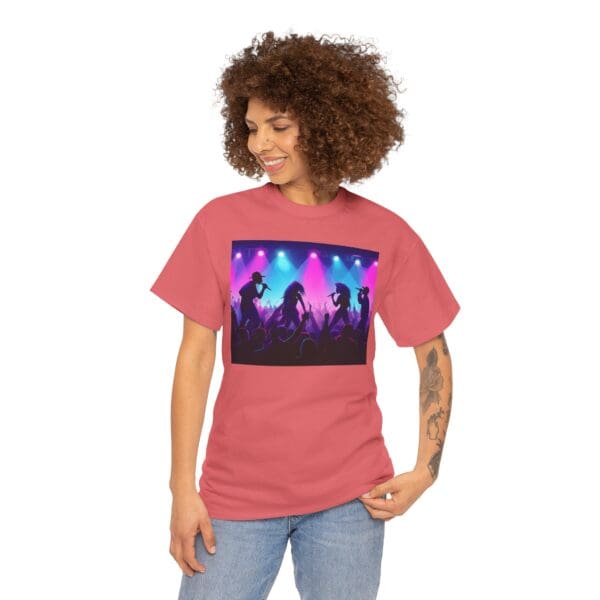 Unisex Heavy Cotton Tee - Vibrant Concert Silhouette Design "Blue & Pink Glow, Hip-Hop Takes Flight." - Image 14