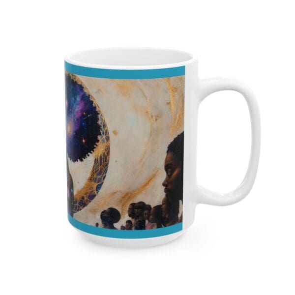 Celestial Portrait Ceramic Mug – Inspirational Coffee Cup for Space Lovers "She Holds the Galaxy. She Owns the Moment." - Image 14