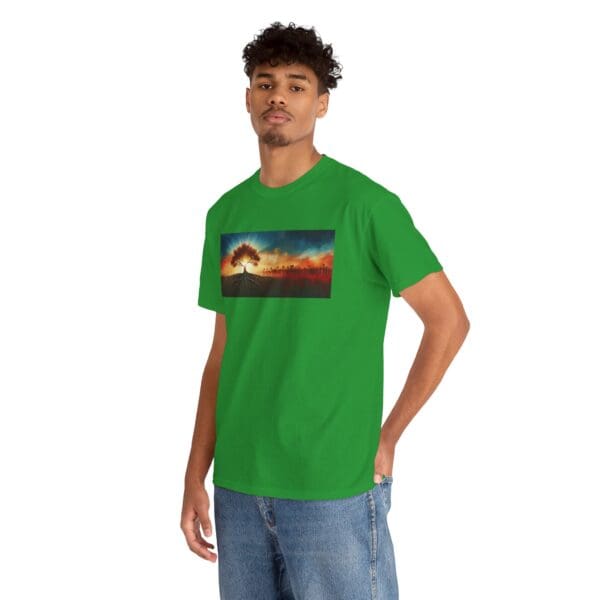 Nature-Inspired Unisex Heavy Cotton Tee with Tree Design "Guided by Resilience. United by Purpose."  "Where Roots R - Image 91