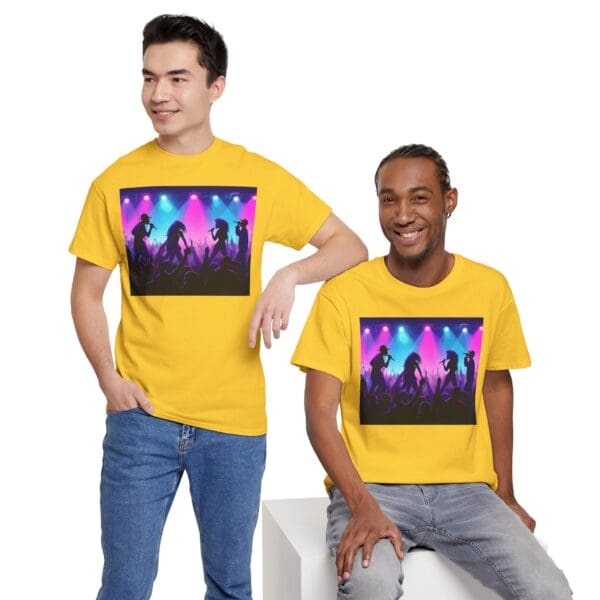 Unisex Heavy Cotton Tee - Vibrant Concert Silhouette Design "Blue & Pink Glow, Hip-Hop Takes Flight." - Image 35