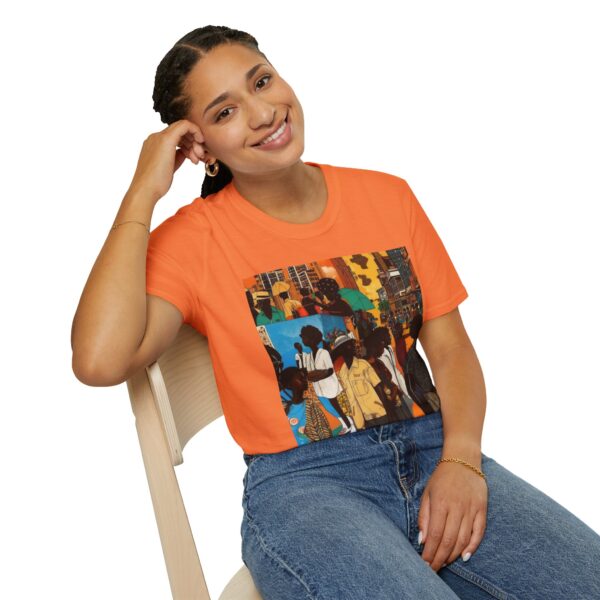 Cultural Vibes Unisex Softstyle T-Shirt - Art Inspired Design The Pulse of the City, The Strength of the Diaspora - Image 14