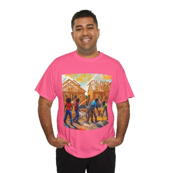 Inspirational Construction Worker Tee - Unisex Heavy Cotton Shirt Raising Walls, Uplifting Communities."  "Built by Us, Built for Us." - Image 138