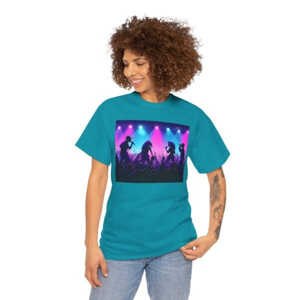 Unisex Heavy Cotton Tee - Vibrant Concert Silhouette Design "Blue & Pink Glow, Hip-Hop Takes Flight." - Image 52