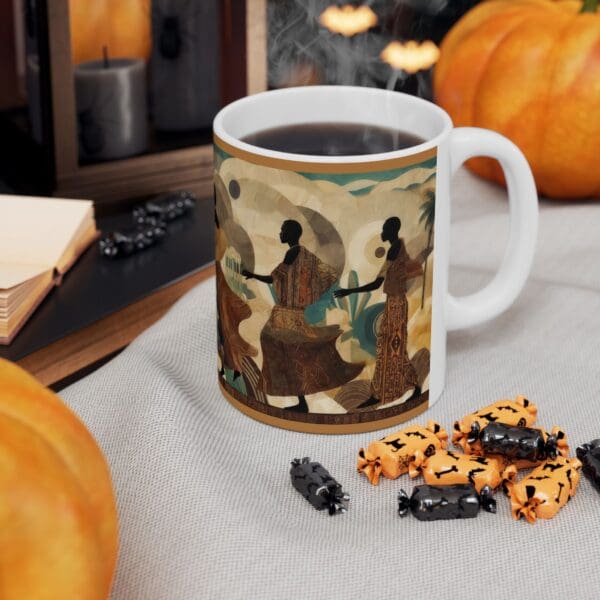 Cultural Elegance Ceramic Mug - Stylish 11oz & 15oz Coffee Cups Through the Sands of Time, We Journey On." with Artistic Design - Image 7