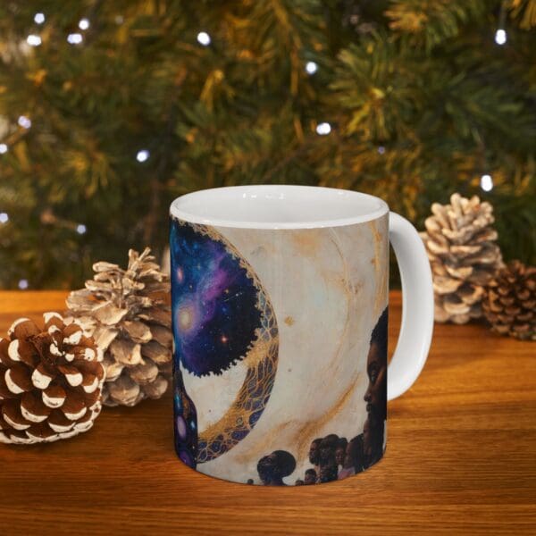 Celestial Portrait Ceramic Mug – Inspirational Coffee Cup for Space Lovers "She Holds the Galaxy. She Owns the Moment." - Image 10