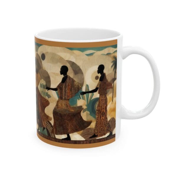 Cultural Elegance Ceramic Mug - Stylish 11oz & 15oz Coffee Cups Through the Sands of Time, We Journey On." with Artistic Design - Image 4
