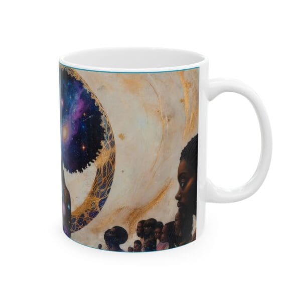 Celestial Portrait Ceramic Mug – Inspirational Coffee Cup for Space Lovers "She Holds the Galaxy. She Owns the Moment." - Image 4
