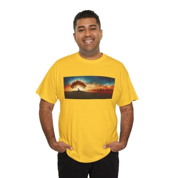 Nature-Inspired Unisex Heavy Cotton Tee with Tree Design "Guided by Resilience. United by Purpose."  "Where Roots R - Image 70