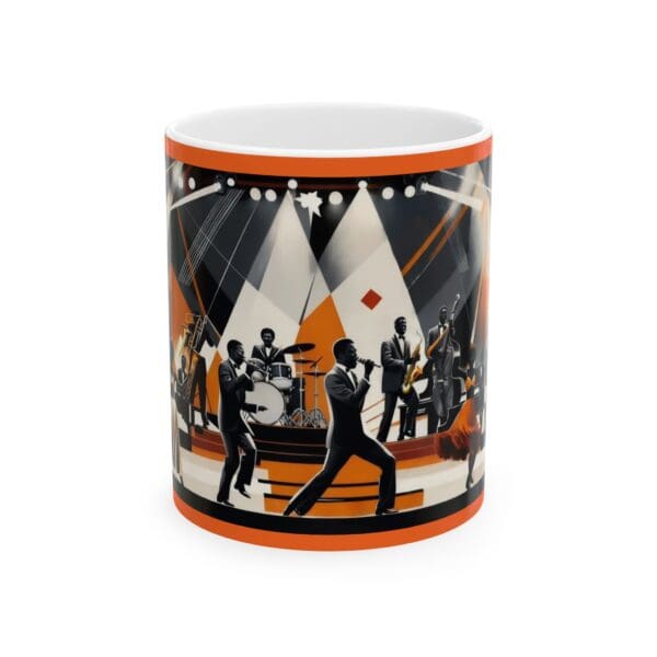Retro Music Celebration Ceramic Mug, Coffee Lover Gift, Jazz Concert Mug, Gift for Musicians, Coffee or Tea Cup