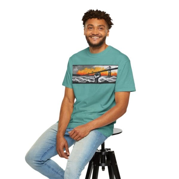 Empowerment Garment-Dyed Unisex T-Shirt - Bold Fist Design Defiant in the Storm, Rising in Strength - Image 100