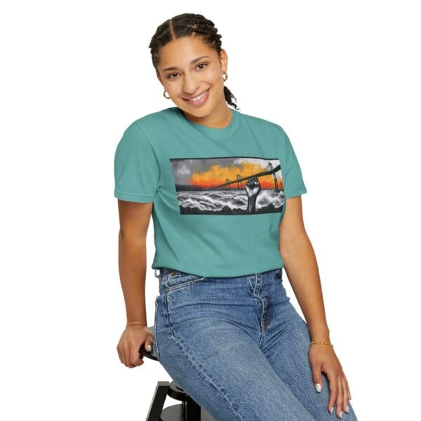Empowerment Garment-Dyed Unisex T-Shirt - Bold Fist Design Defiant in the Storm, Rising in Strength - Image 96