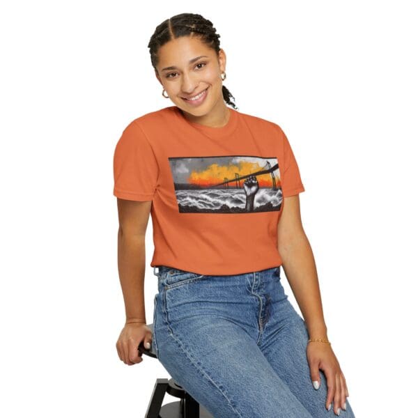 Empowerment Garment-Dyed Unisex T-Shirt - Bold Fist Design Defiant in the Storm, Rising in Strength - Image 44