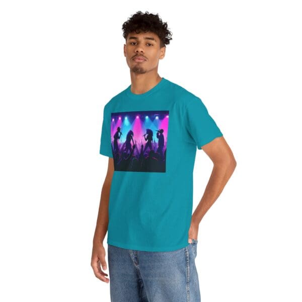 Unisex Heavy Cotton Tee - Vibrant Concert Silhouette Design "Blue & Pink Glow, Hip-Hop Takes Flight." - Image 53