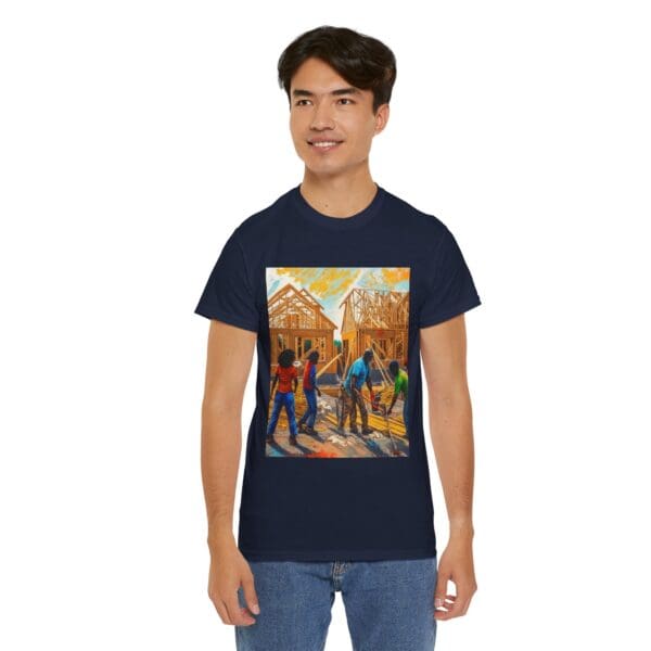 Inspirational Construction Worker Tee - Unisex Heavy Cotton Shirt Raising Walls, Uplifting Communities."  "Built by Us, Built for Us." - Image 115